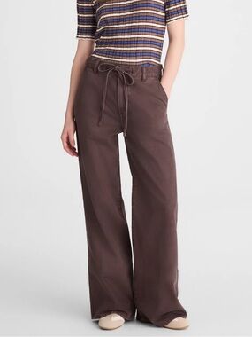 Madewell Ultimate Wide Leg Pant in Airy Denim NWT Size 29 Dark Brown Tie Waist
